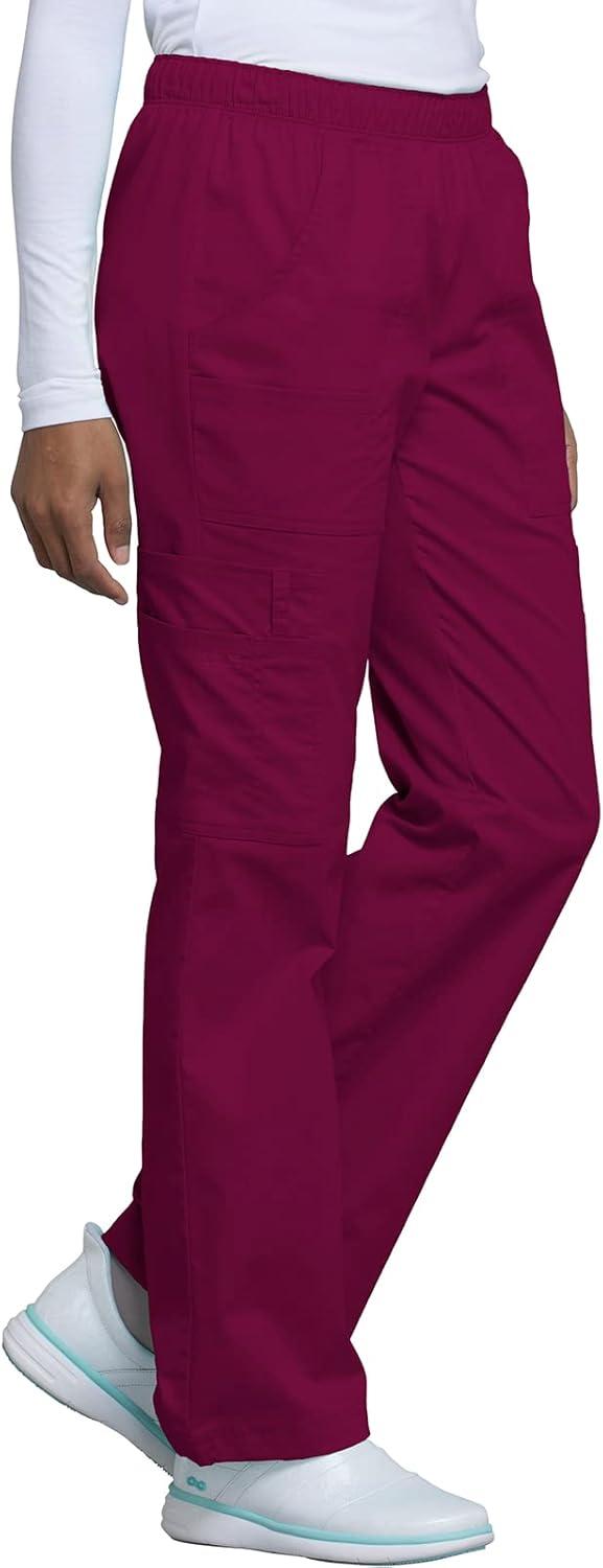 imageCherokee Scrub Pants for Women Mid Rise PullOn Cargo Medical Uniform 7 Pocket Elastic Waist Adjustable Hem Stretch 4005Wine