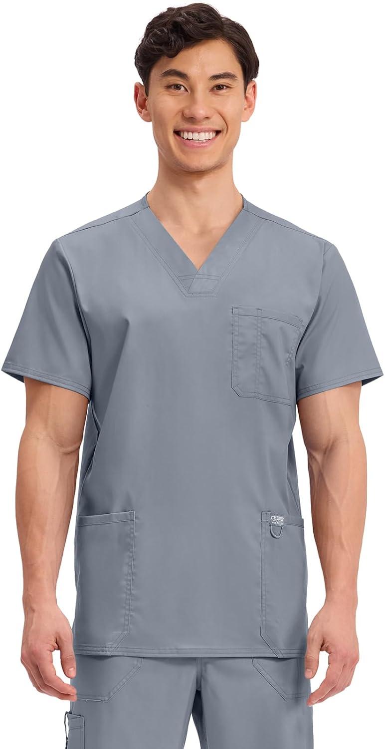 imageCherokee Scrub Set For Men VNeck 3 Pocket Top WW670 with Modern Fit 7 Pocket Tapered Leg Pant WW140Grey