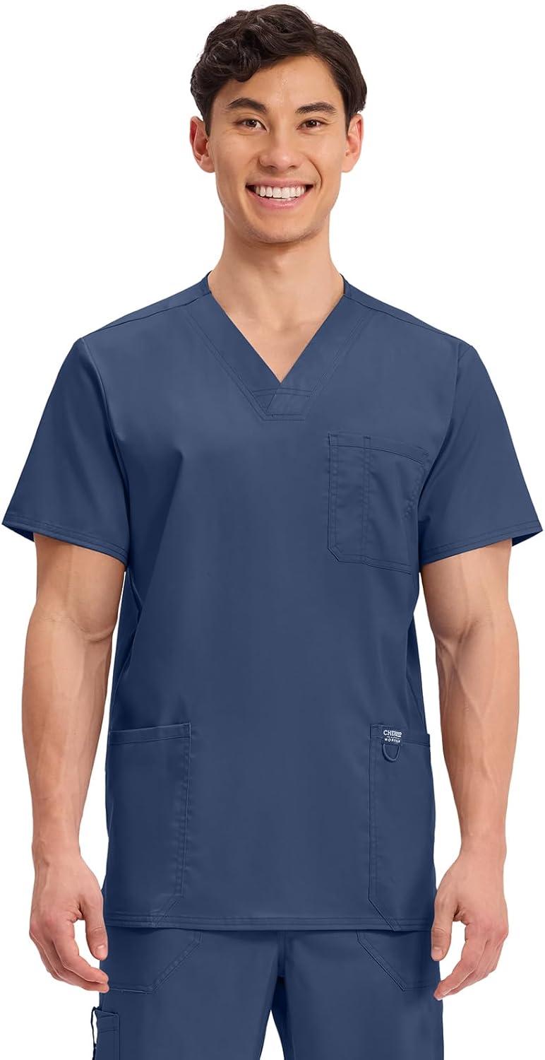 imageCherokee Scrub Set For Men VNeck 3 Pocket Top WW670 with Modern Fit 7 Pocket Tapered Leg Pant WW140Navy