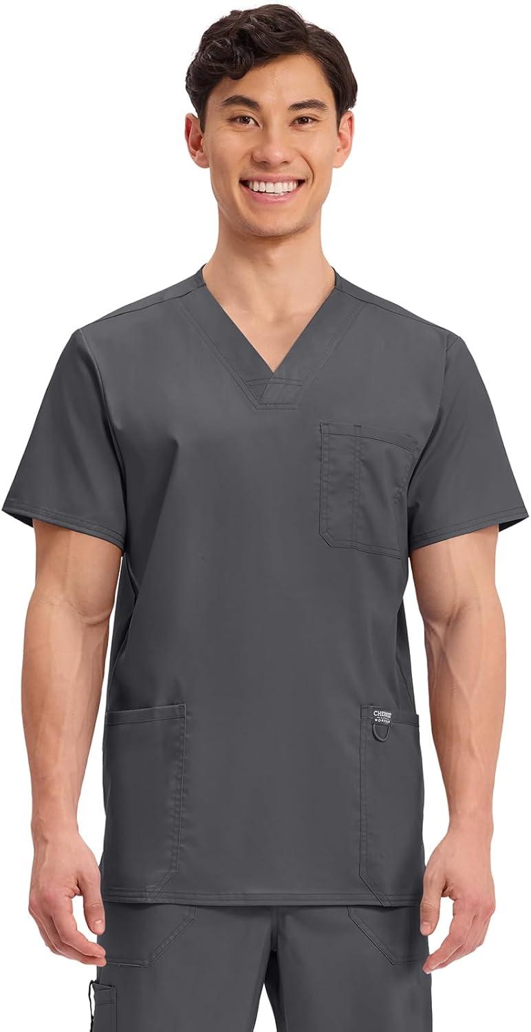 imageCherokee Scrub Set For Men VNeck 3 Pocket Top WW670 with Modern Fit 7 Pocket Tapered Leg Pant WW140Pewter