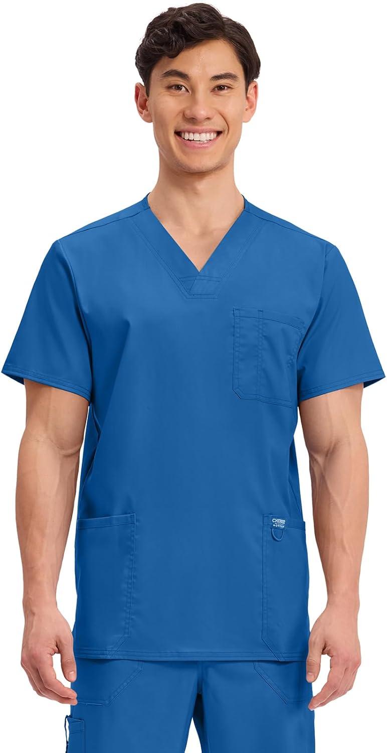 imageCherokee Scrub Set For Men VNeck 3 Pocket Top WW670 with Modern Fit 7 Pocket Tapered Leg Pant WW140Royal