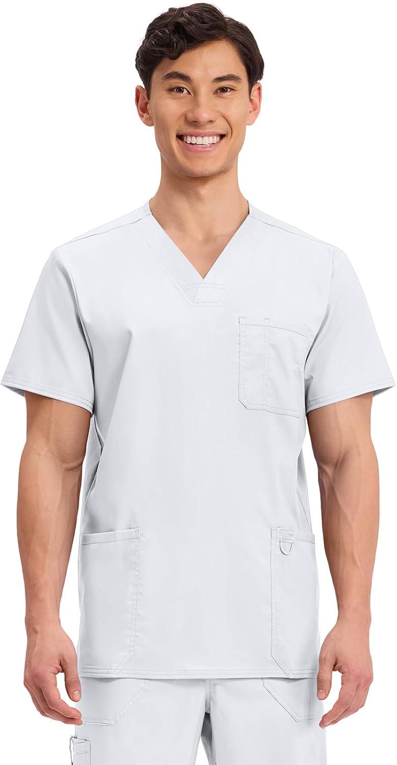 imageCherokee Scrub Set For Men VNeck 3 Pocket Top WW670 with Modern Fit 7 Pocket Tapered Leg Pant WW140White
