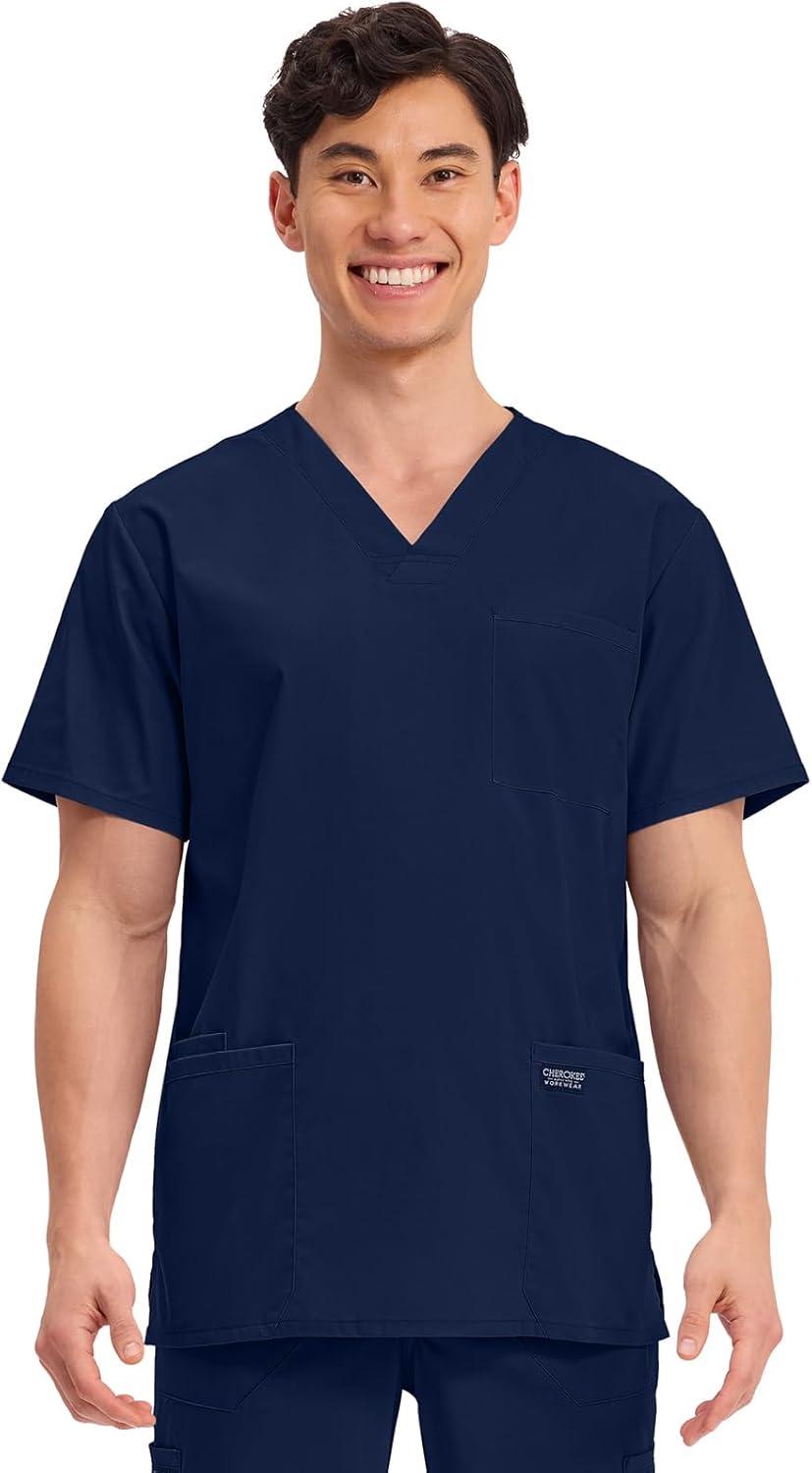 imageCherokee Scrub Set for Men VNeck Top amp Fly Front Tapered Leg Cargo Pant with 9 Pockets amp 2Way Stretch Fabric CK00042CNavy