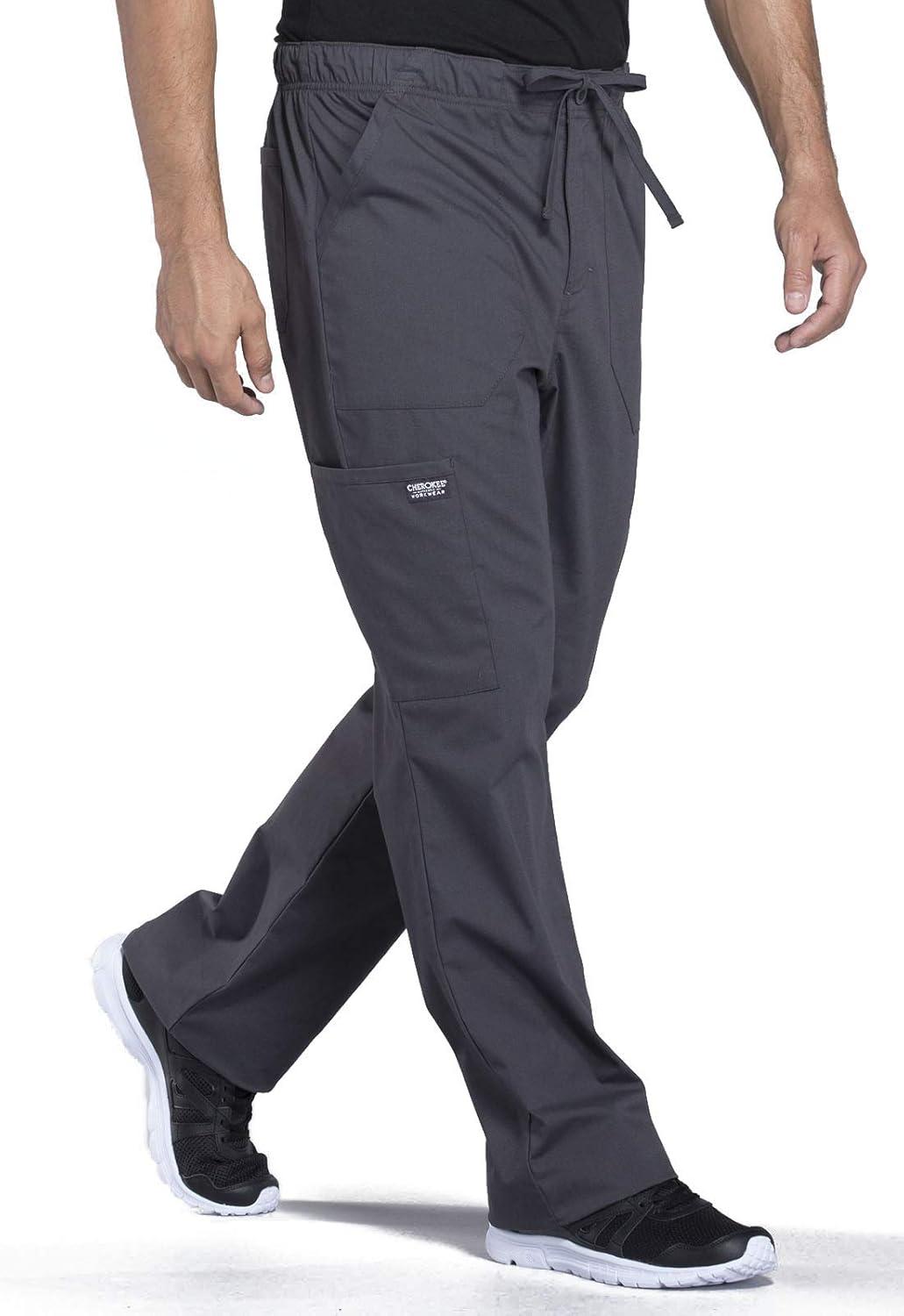 imageCherokee Scrub Set for Men VNeck Top amp Fly Front Tapered Leg Cargo Pant with 9 Pockets amp 2Way Stretch Fabric CK00042CPewter