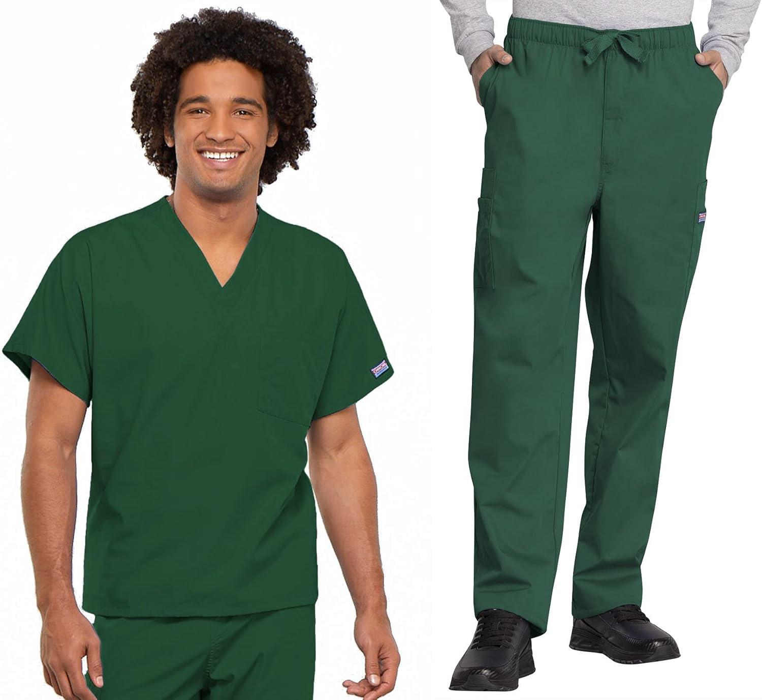 imageCherokee Scrub Set for Men and Women Traditional Fit VNeck Scrub Top 4777 with Natural Rise Elastic Waist Pant 4000Hunter Green