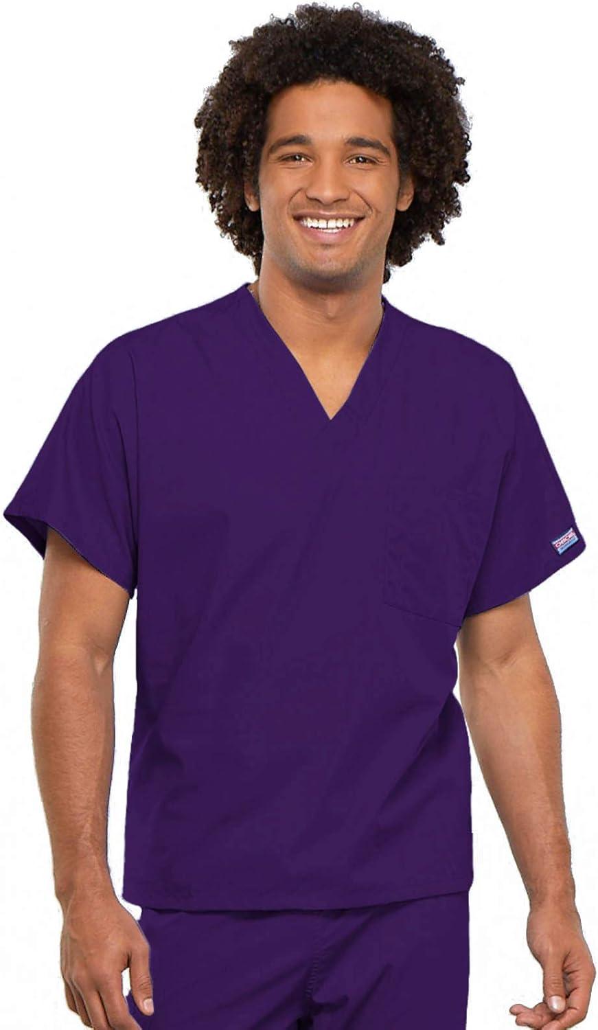 imageCherokee Scrub Set for Men and Women from Traditional Fit VNeck Top 4777 with Natural Rise Drawstring Cargo Pant 4100Eggplant