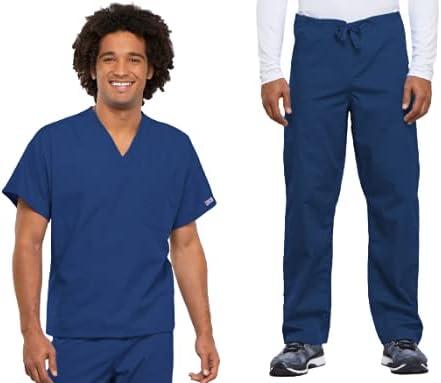 imageCherokee Scrub Set for Men and Women from Traditional Fit VNeck Top 4777 with Natural Rise Drawstring Cargo Pant 4100Galaxy Blue