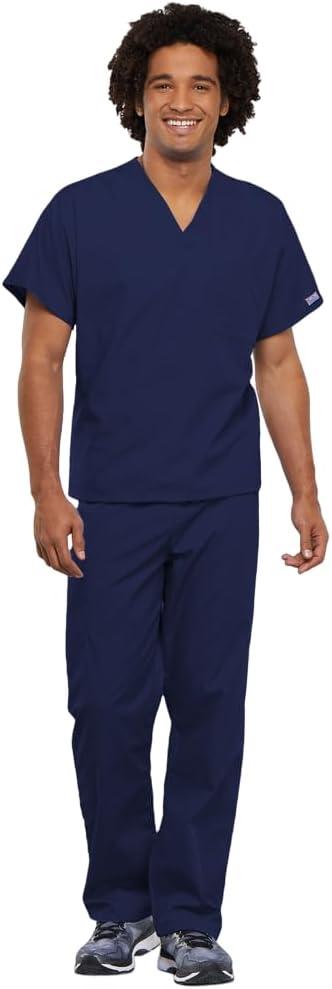 imageCherokee Scrub Set for Men and Women from Traditional Fit VNeck Top 4777 with Natural Rise Drawstring Cargo Pant 4100Navy