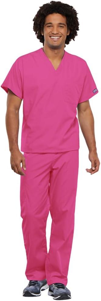 imageCherokee Scrub Set for Men and Women from Traditional Fit VNeck Top 4777 with Natural Rise Drawstring Cargo Pant 4100Shocking Pink