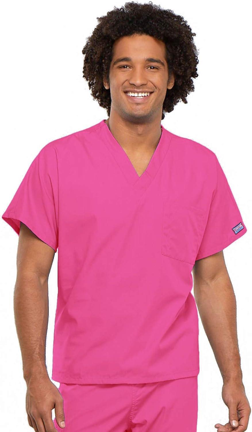 imageCherokee Scrub Set for Men and Women from Traditional Fit VNeck Top 4777 with Natural Rise Drawstring Cargo Pant 4100Shocking Pink