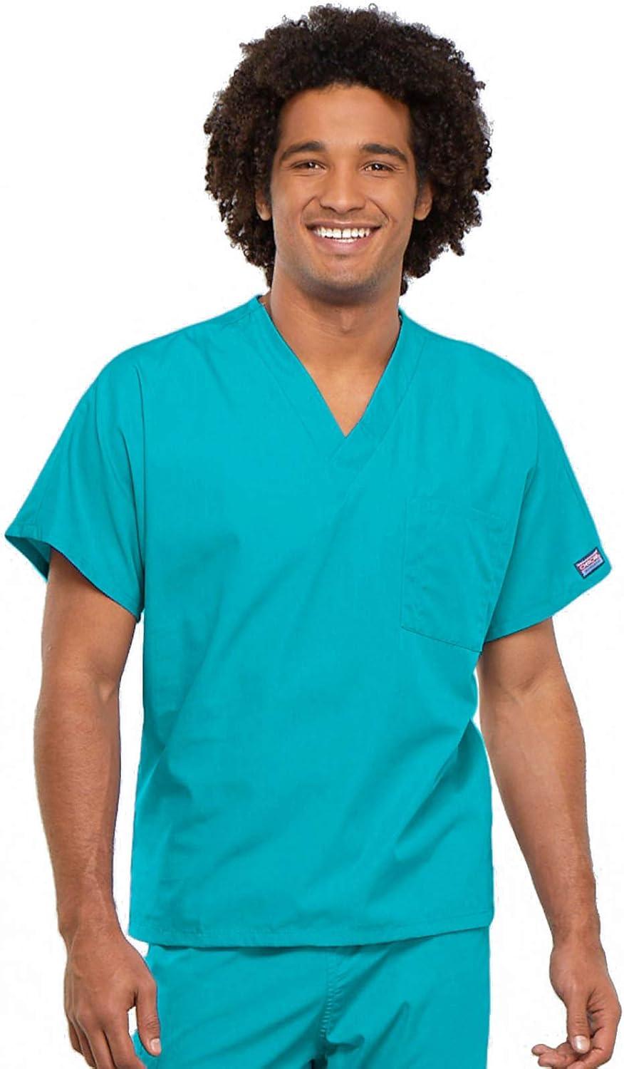 imageCherokee Scrub Set for Men and Women from Traditional Fit VNeck Top 4777 with Natural Rise Drawstring Cargo Pant 4100Turquoise