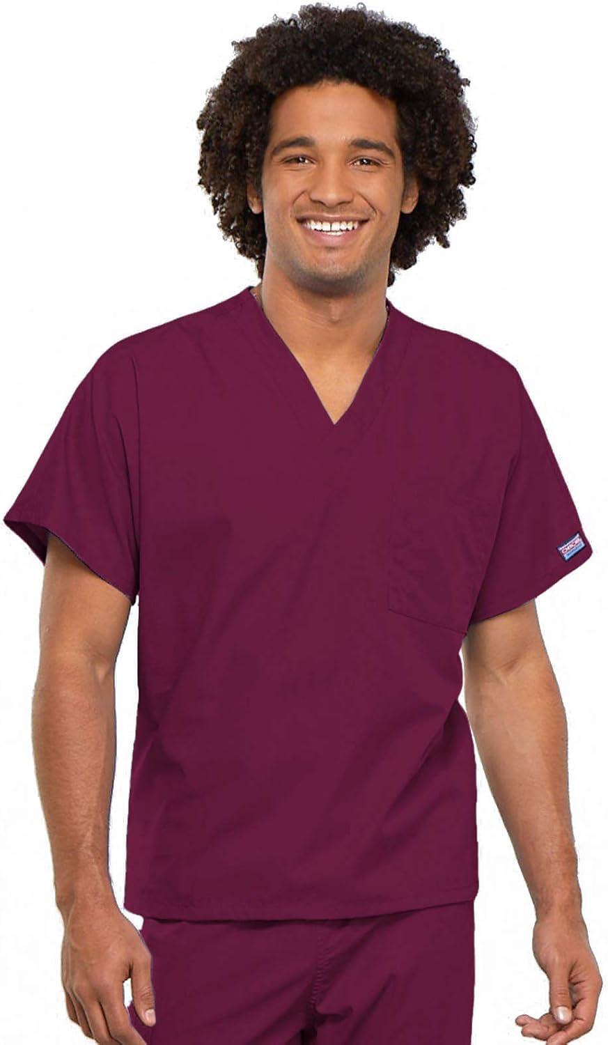 imageCherokee Scrub Set for Men and Women from Traditional Fit VNeck Top 4777 with Natural Rise Drawstring Cargo Pant 4100Wine