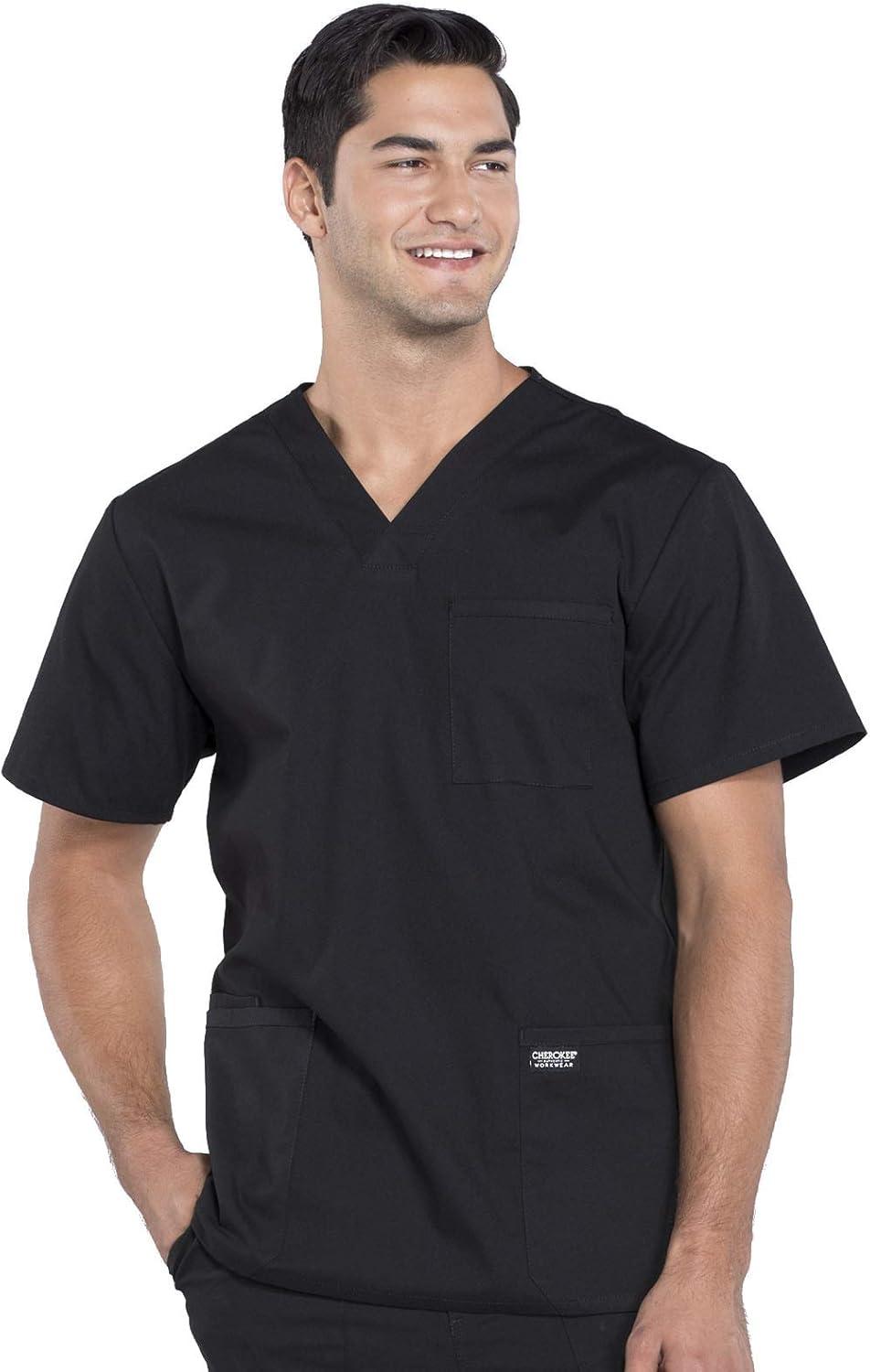 imageCherokee Scrub Set for Men from 4 Pocket VNeck Scrub Top WW695 with 5 Pocket Tapered Leg Fly Front Cargo Pant WW190Black