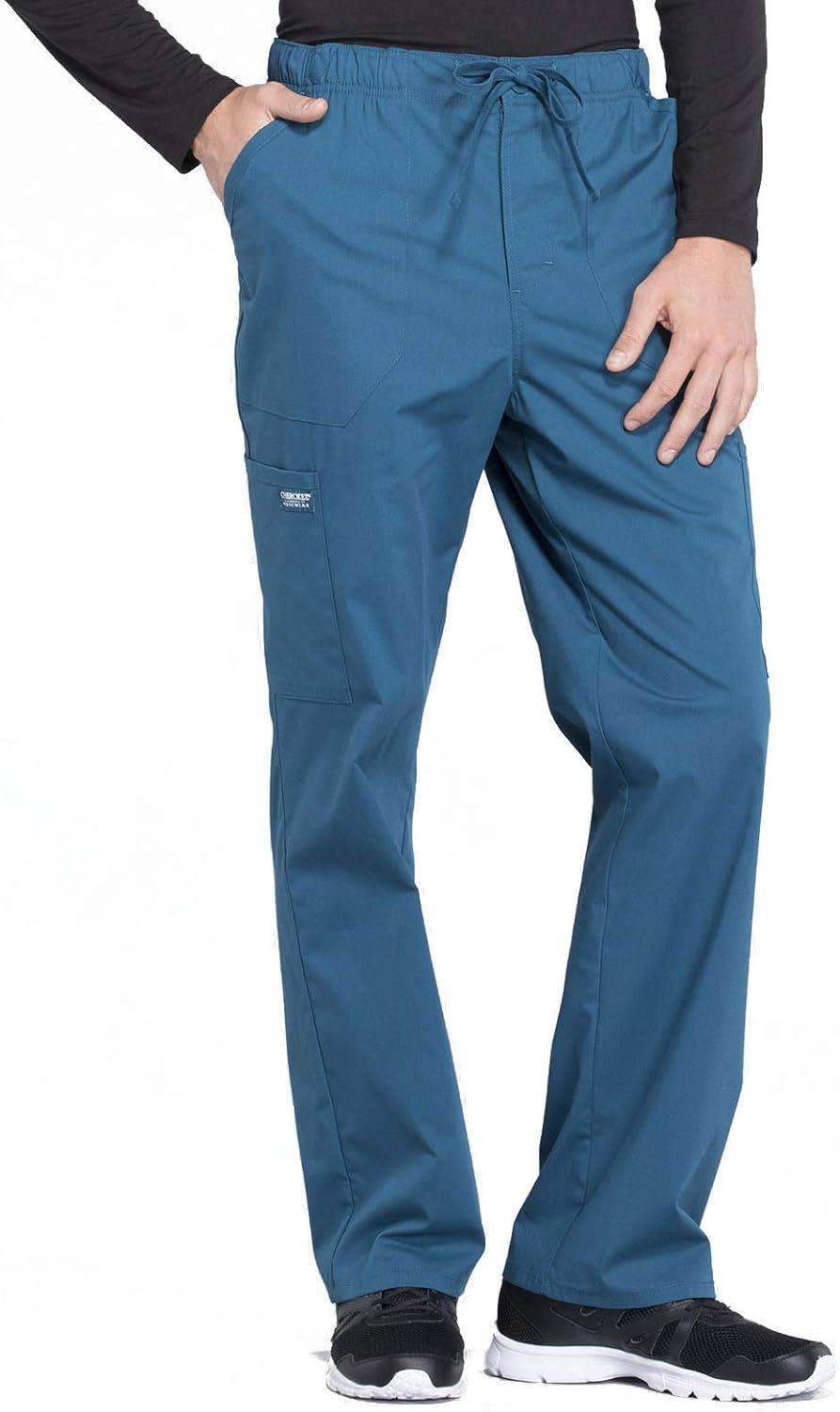imageCherokee Scrub Set for Men from 4 Pocket VNeck Scrub Top WW695 with 5 Pocket Tapered Leg Fly Front Cargo Pant WW190Caribbean Blue