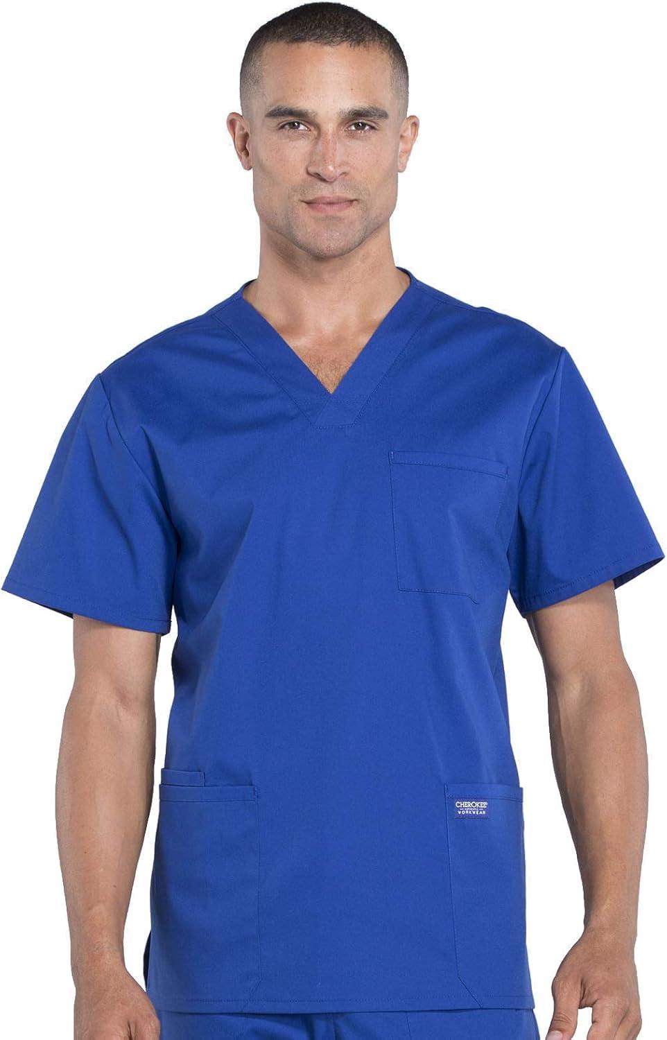 imageCherokee Scrub Set for Men from 4 Pocket VNeck Scrub Top WW695 with 5 Pocket Tapered Leg Fly Front Cargo Pant WW190Galaxy Blue