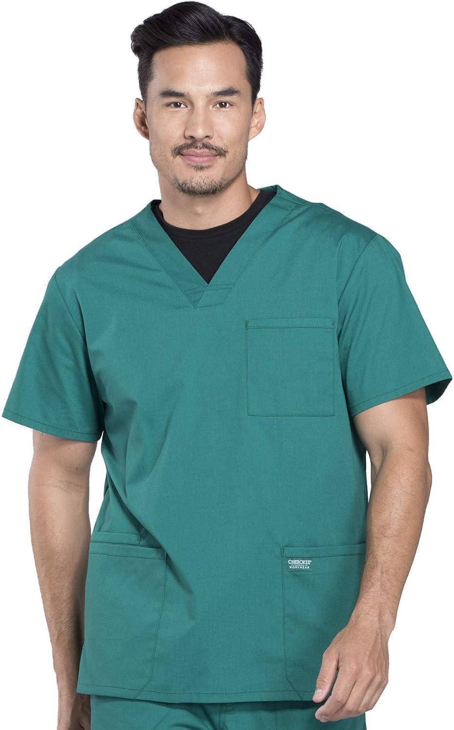 imageCherokee Scrub Set for Men from 4 Pocket VNeck Scrub Top WW695 with 5 Pocket Tapered Leg Fly Front Cargo Pant WW190Hunter Green