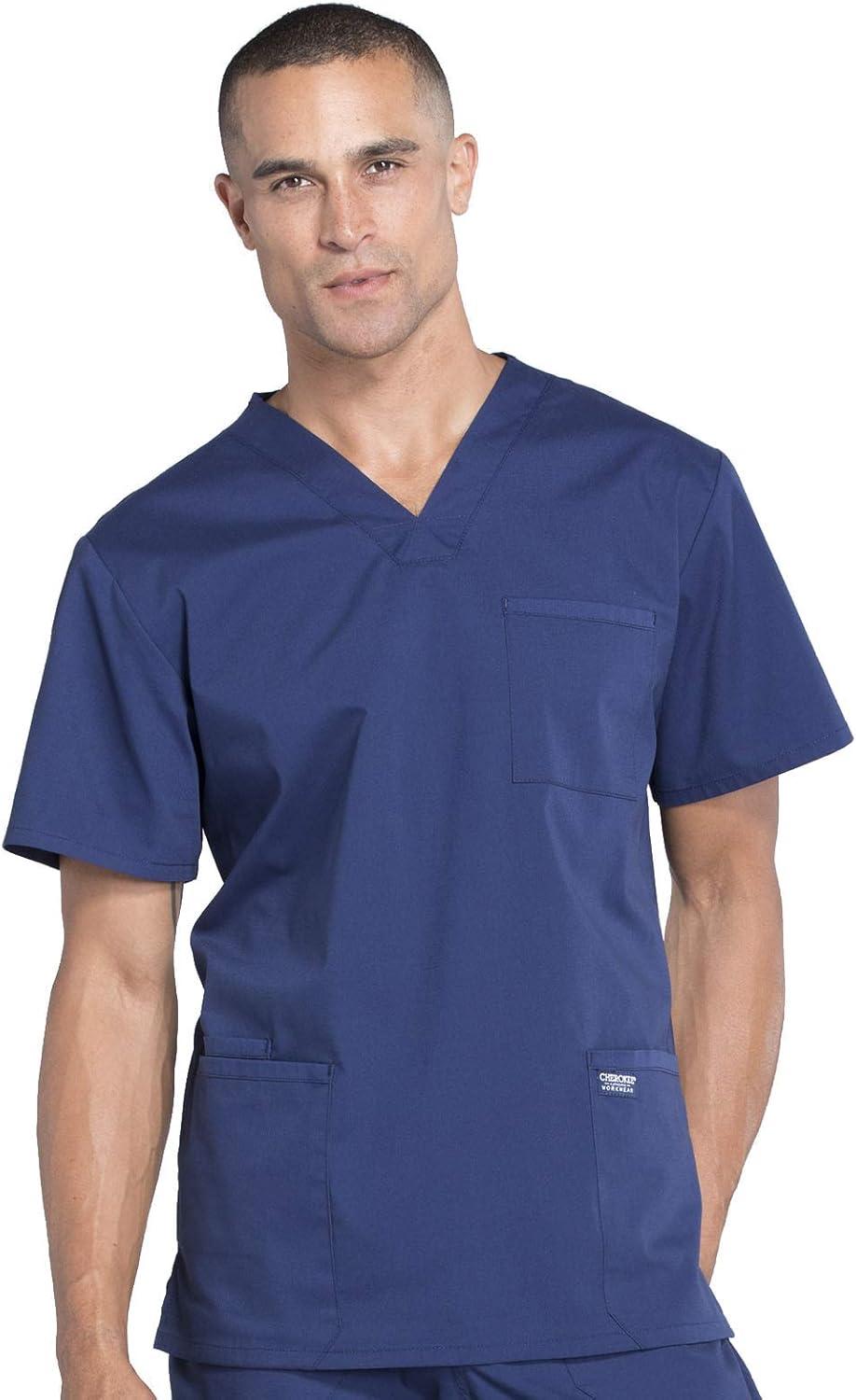 imageCherokee Scrub Set for Men from 4 Pocket VNeck Scrub Top WW695 with 5 Pocket Tapered Leg Fly Front Cargo Pant WW190Navy