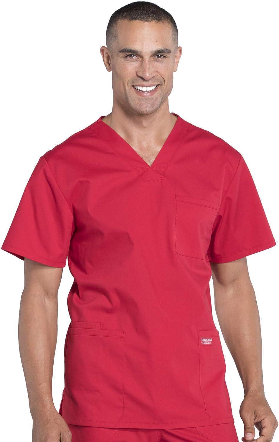 imageCherokee Scrub Set for Men from 4 Pocket VNeck Scrub Top WW695 with 5 Pocket Tapered Leg Fly Front Cargo Pant WW190Red