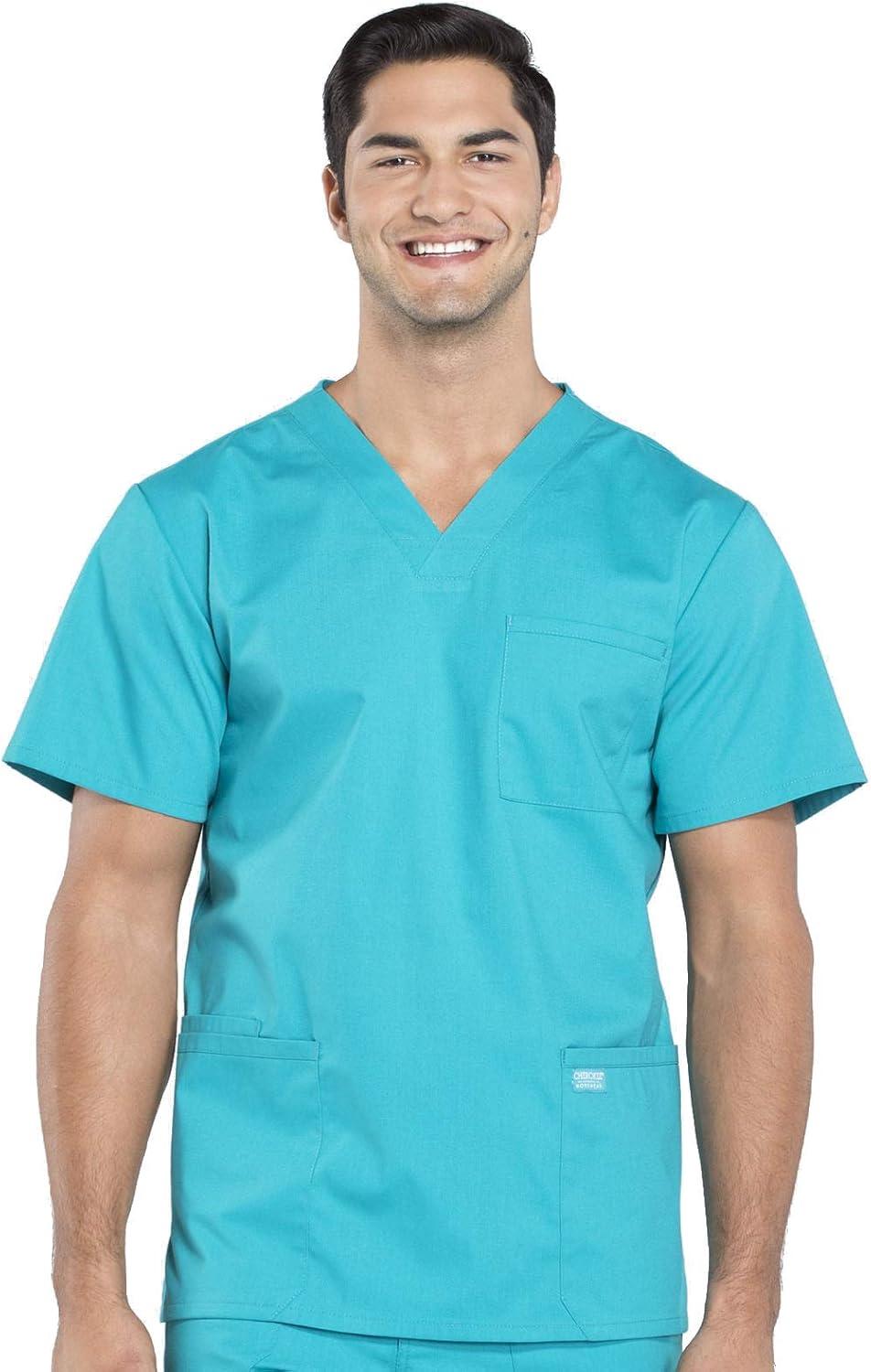 imageCherokee Scrub Set for Men from 4 Pocket VNeck Scrub Top WW695 with 5 Pocket Tapered Leg Fly Front Cargo Pant WW190Teal Blue