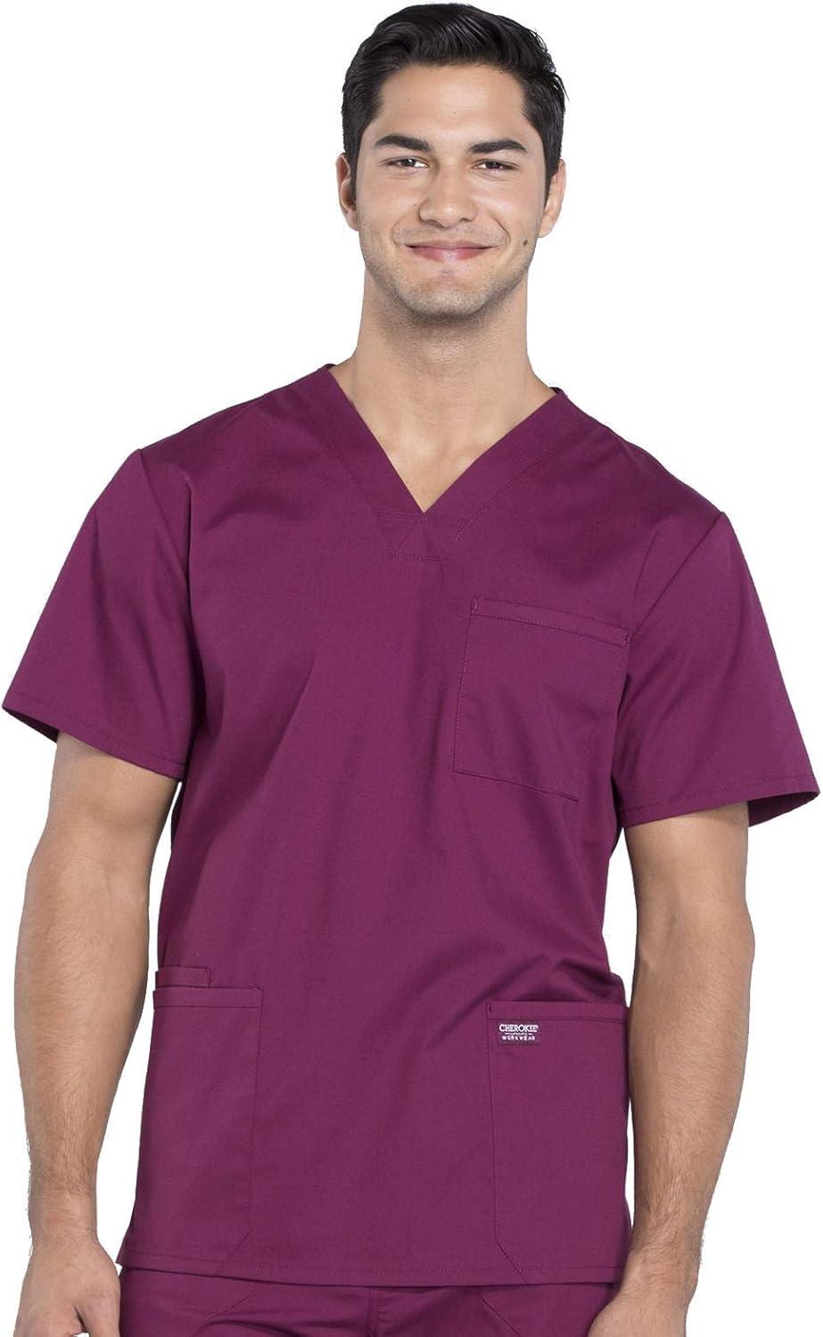 imageCherokee Scrub Set for Men from 4 Pocket VNeck Scrub Top WW695 with 5 Pocket Tapered Leg Fly Front Cargo Pant WW190Wine