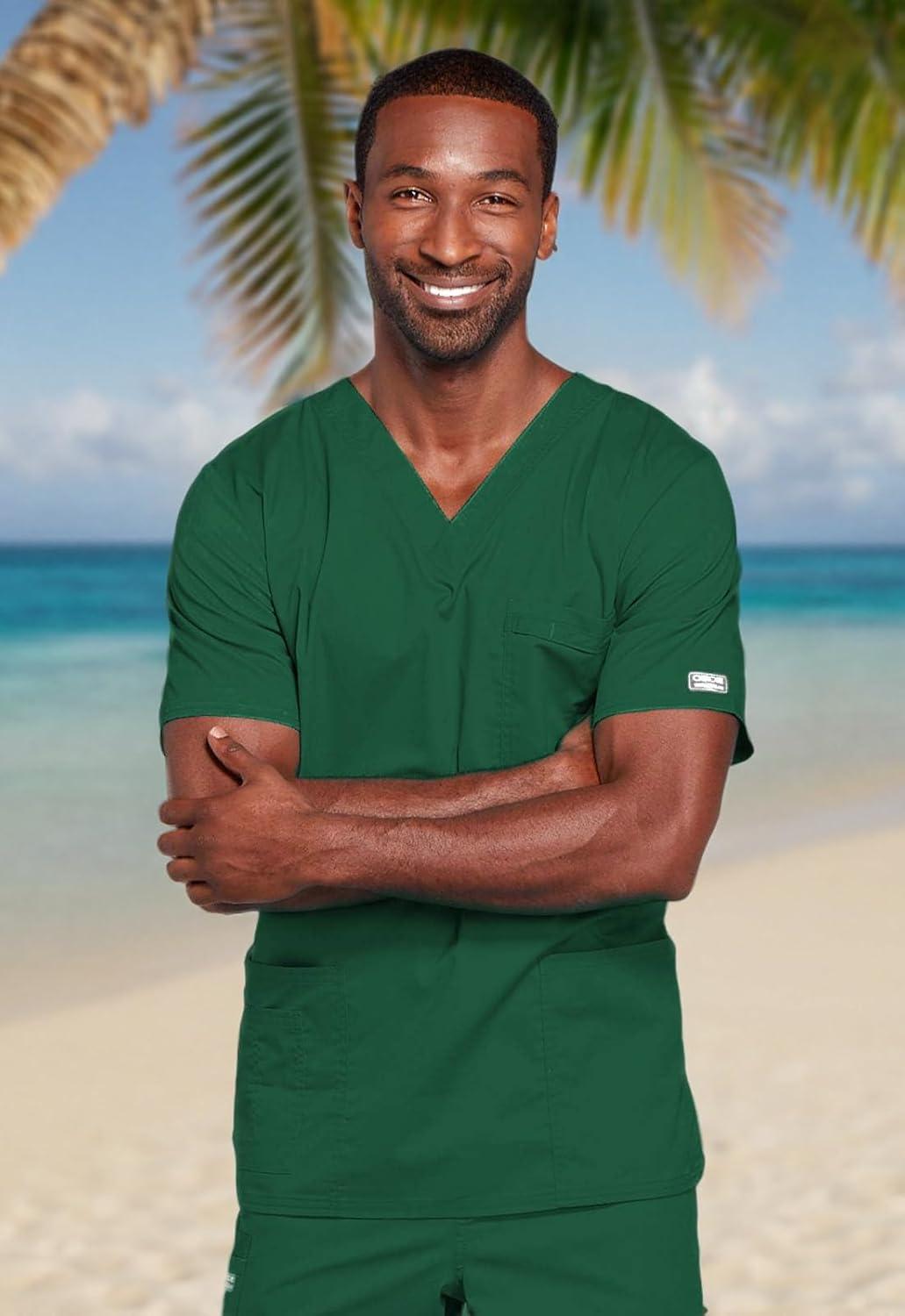 imageCherokee Scrub Set for Men or Women Traditional Fit 4 Pocket VNeck Top 4725 with 5 Pocket Natural Rise Cargo Pant 4043Hunter Green