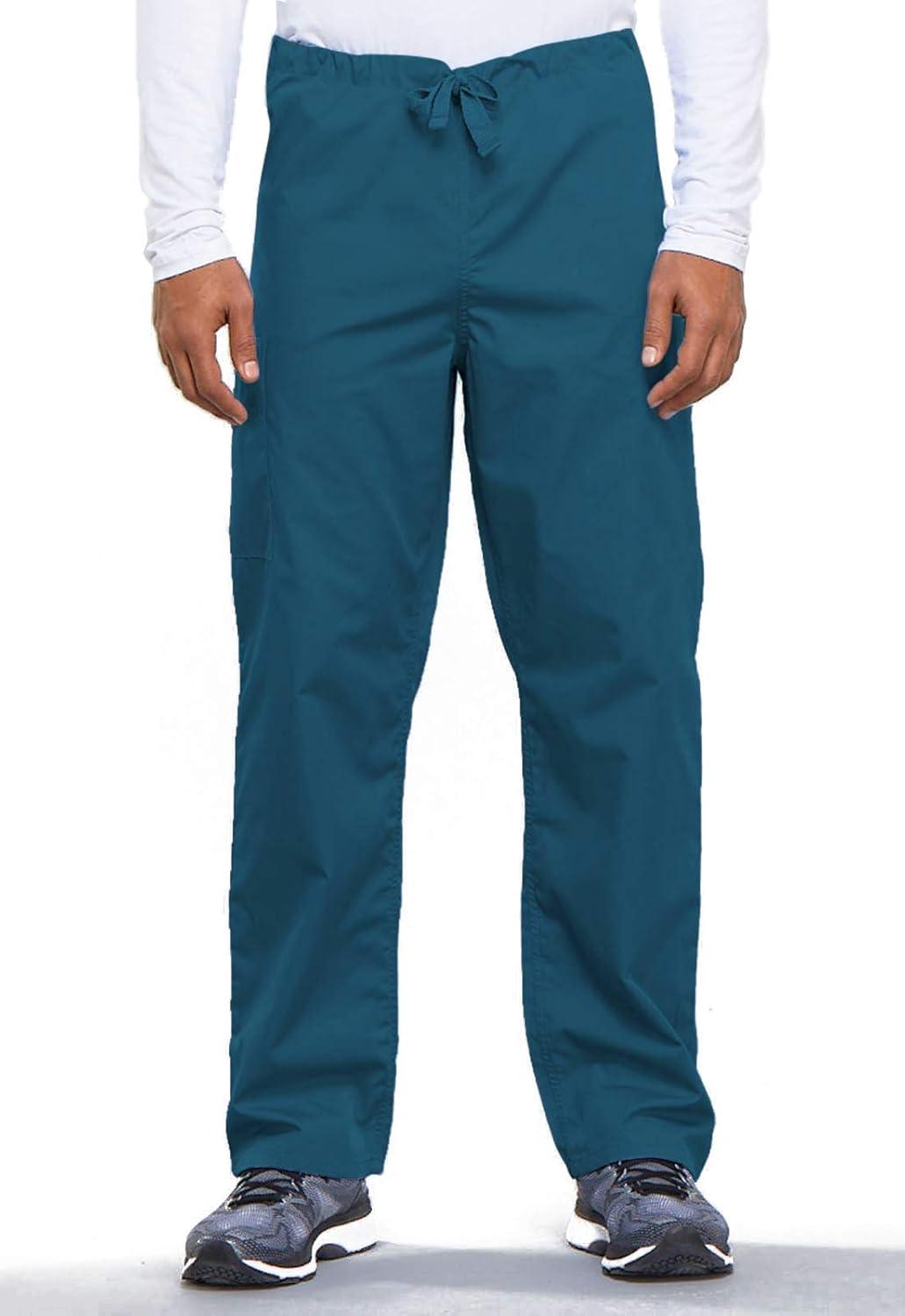 imageCherokee Scrub Sets for Women and Men 6 Pocket Medical Scrubs with VNeck Top 4876 amp Drawstring Cargo Pant 4100Caribbean Blue
