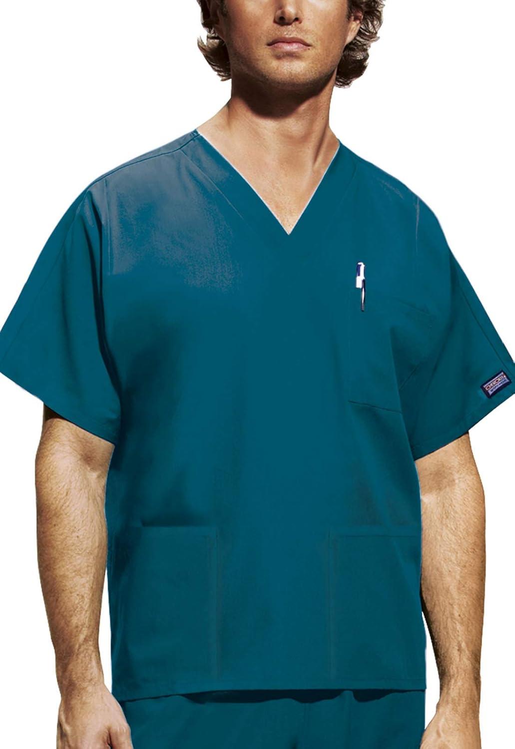 imageCherokee Scrub Sets for Women and Men 6 Pocket Medical Scrubs with VNeck Top 4876 amp Drawstring Cargo Pant 4100Caribbean Blue