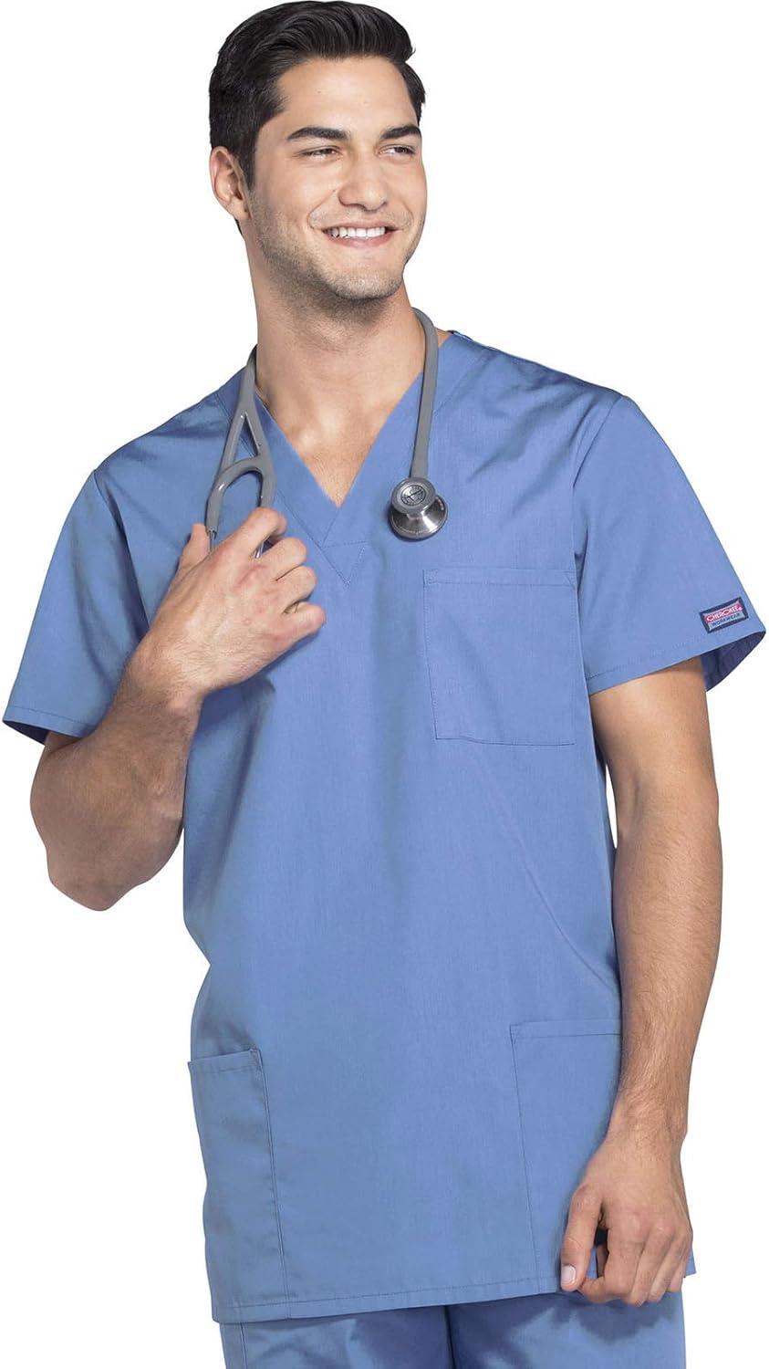 imageCherokee Scrub Sets for Women and Men 6 Pocket Medical Scrubs with VNeck Top 4876 amp Drawstring Cargo Pant 4100Ciel