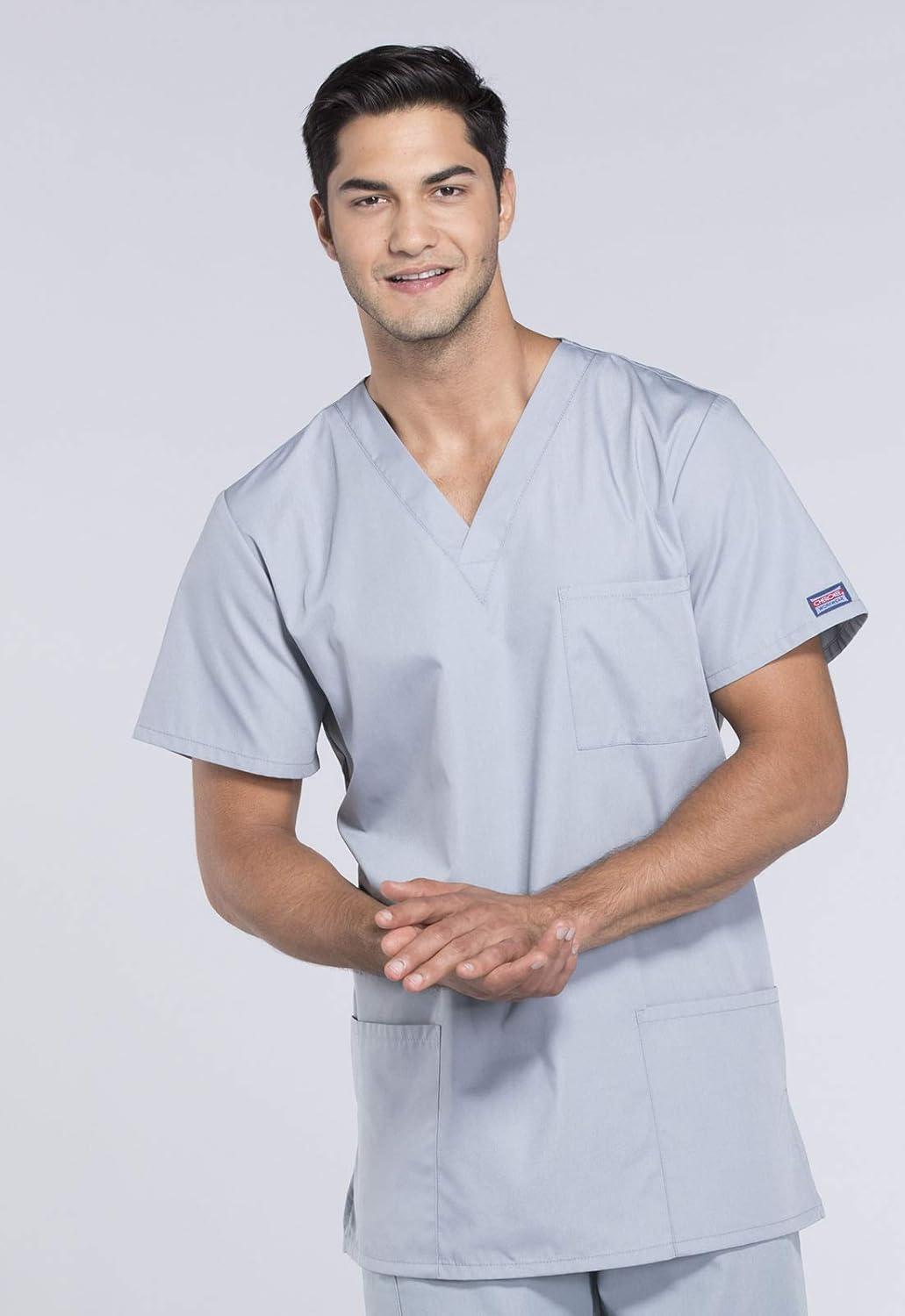 imageCherokee Scrub Sets for Women and Men 6 Pocket Medical Scrubs with VNeck Top 4876 amp Drawstring Cargo Pant 4100Grey