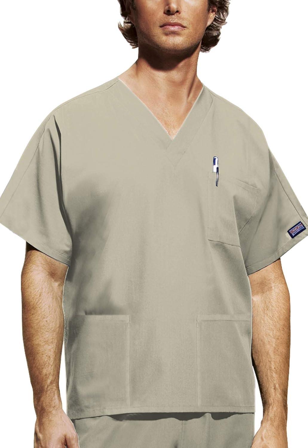 imageCherokee Scrub Sets for Women and Men 6 Pocket Medical Scrubs with VNeck Top 4876 amp Drawstring Cargo Pant 4100Khaki