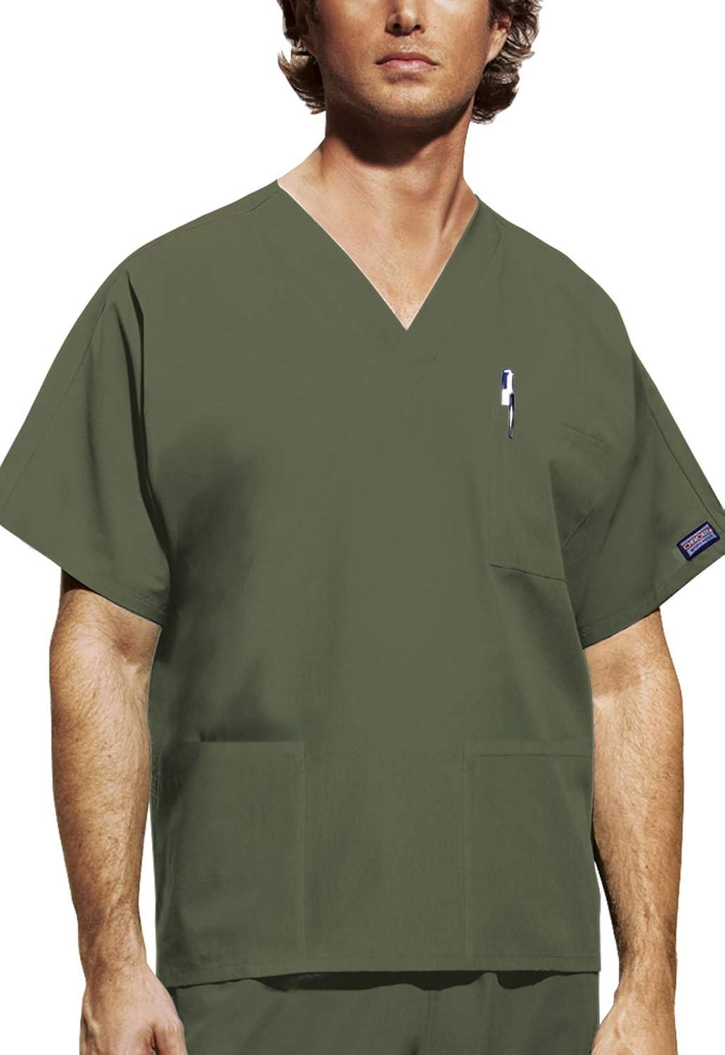 imageCherokee Scrub Sets for Women and Men 6 Pocket Medical Scrubs with VNeck Top 4876 amp Drawstring Cargo Pant 4100Olive