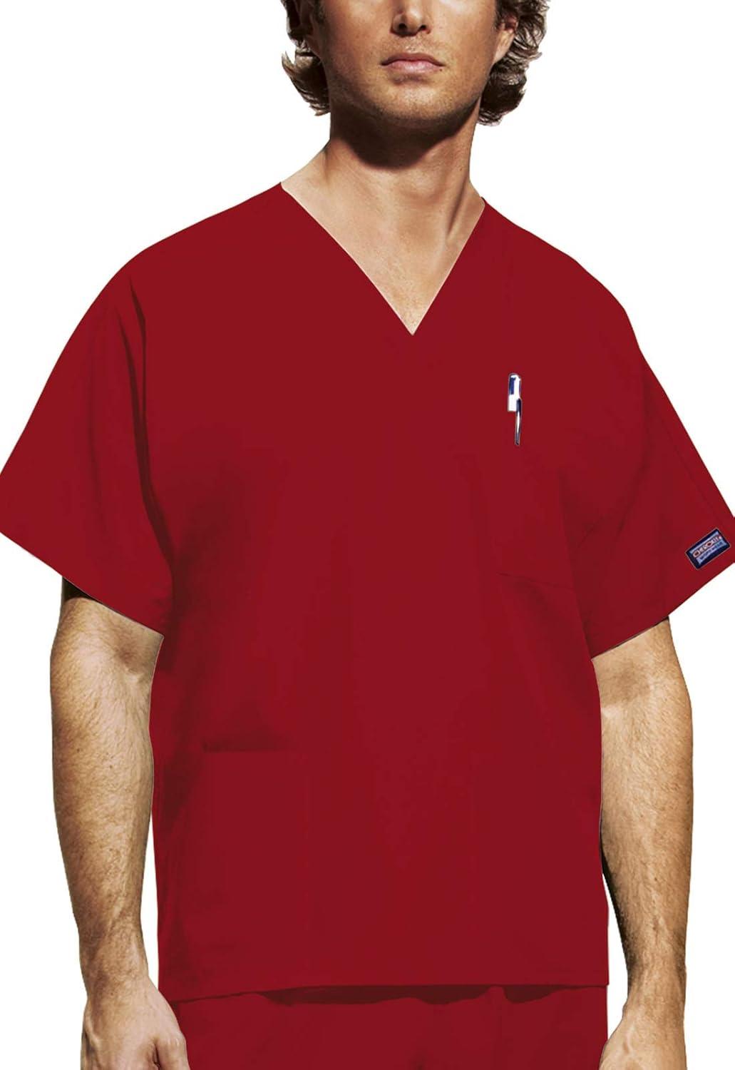imageCherokee Scrub Sets for Women and Men 6 Pocket Medical Scrubs with VNeck Top 4876 amp Drawstring Cargo Pant 4100Red