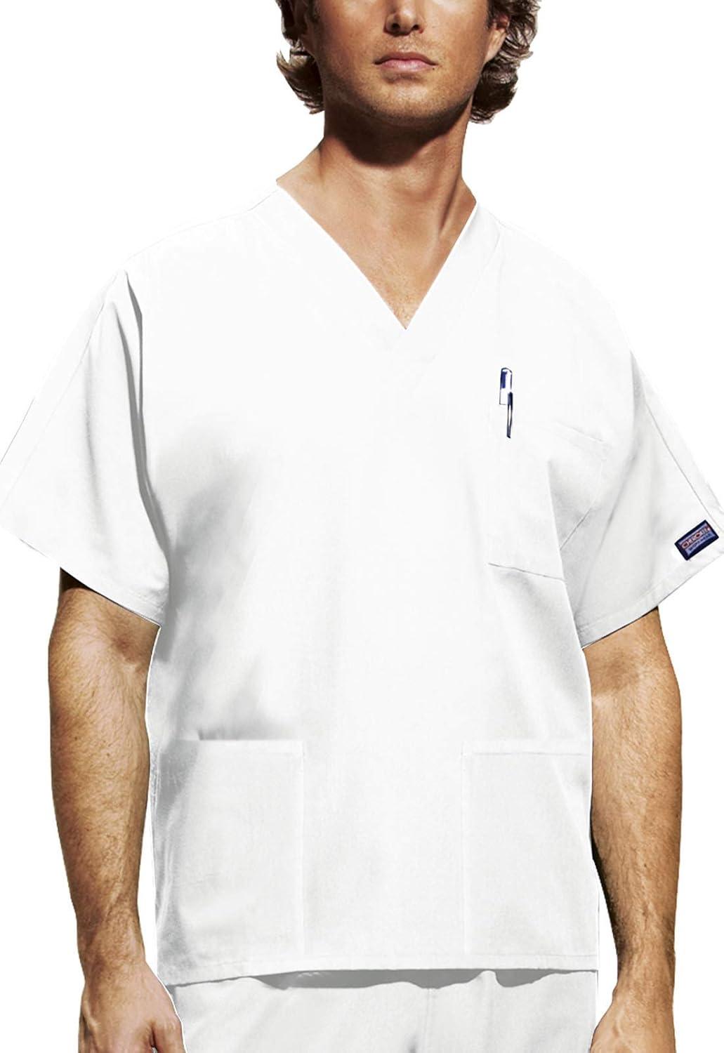 imageCherokee Scrub Sets for Women and Men 6 Pocket Medical Scrubs with VNeck Top 4876 amp Drawstring Cargo Pant 4100White