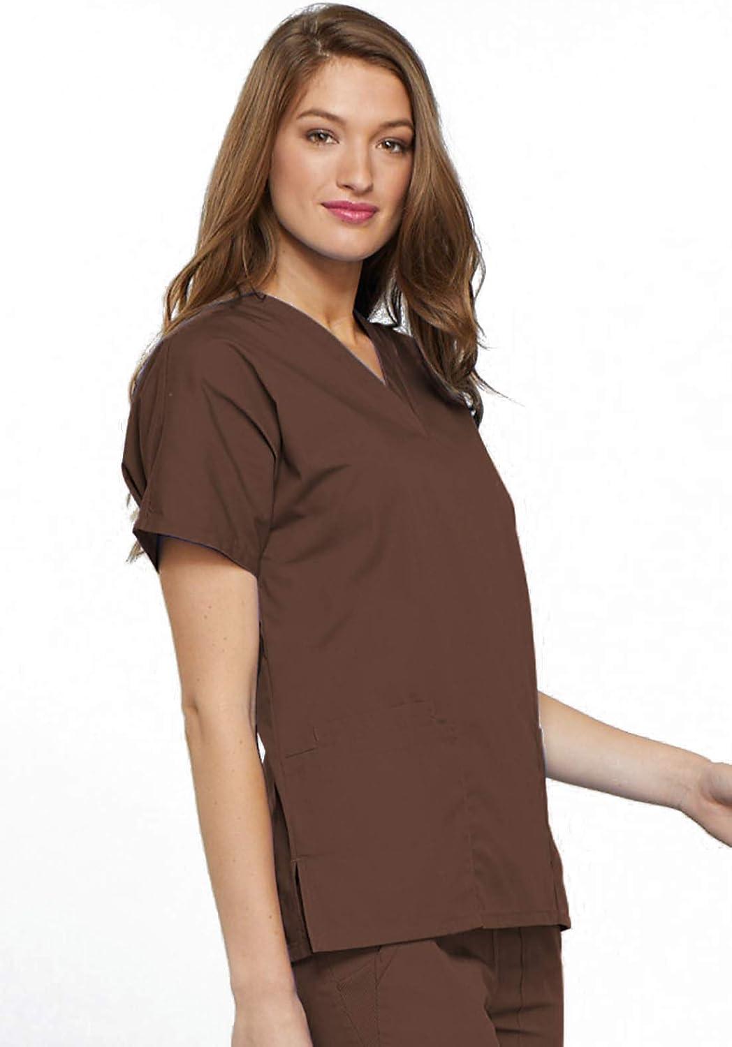 imageCherokee Scrub for Women VNeck Top Traditional fit with Dolman Sleeve and Fade Resistant Fabric 4700Chocolate