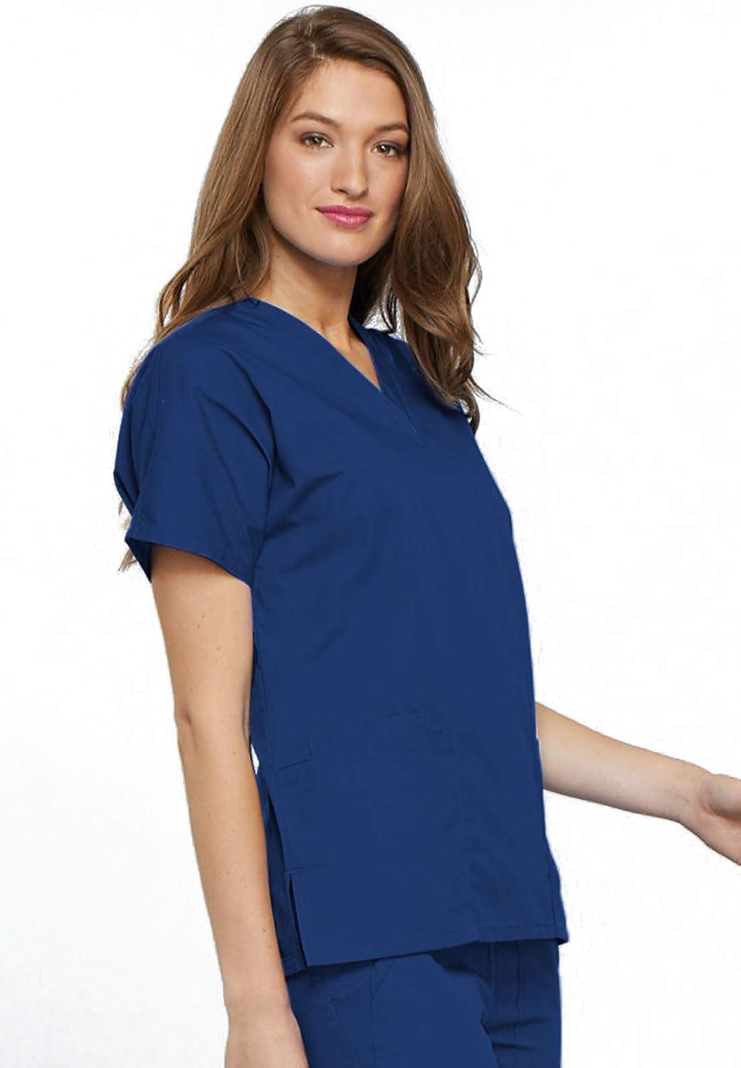 imageCherokee Scrub for Women VNeck Top Traditional fit with Dolman Sleeve and Fade Resistant Fabric 4700Galaxy Blue