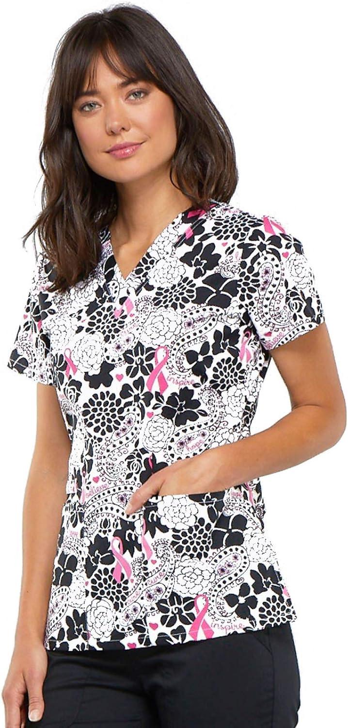 imageCherokee Scrub for Women VNeck Top Traditional fit with Dolman Sleeve and Fade Resistant Fabric 4700Paisley Love