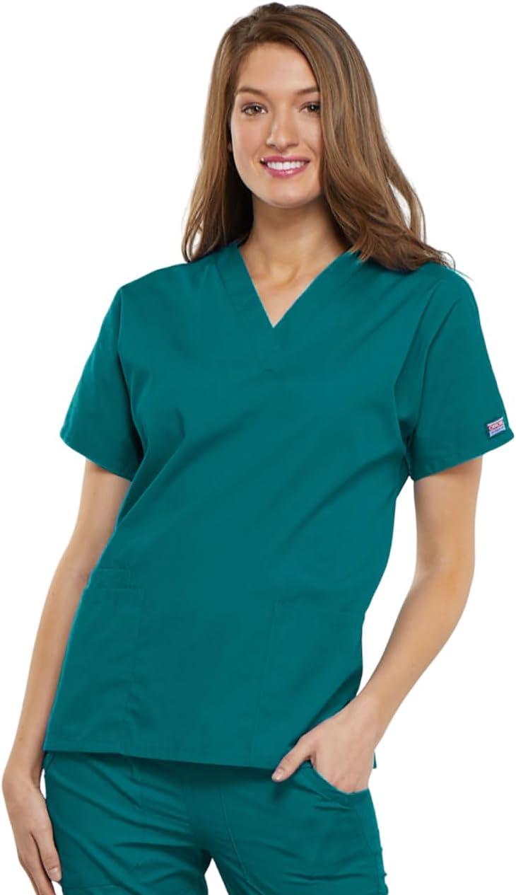 imageCherokee Scrub for Women VNeck Top Traditional fit with Dolman Sleeve and Fade Resistant Fabric 4700Teal Blue