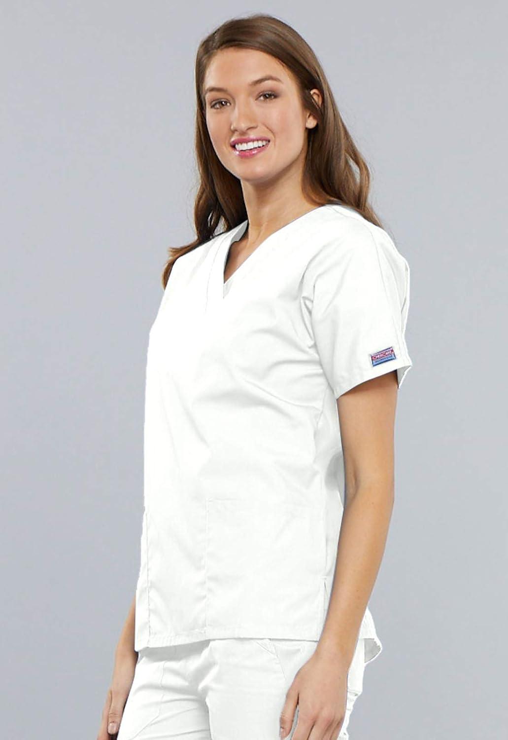 imageCherokee Scrub for Women VNeck Top Traditional fit with Dolman Sleeve and Fade Resistant Fabric 4700White