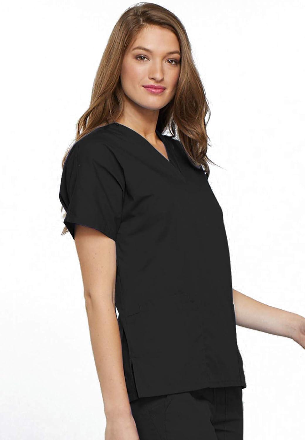 imageCherokee Scrub set for women Traditional Fit Dolman Sleeve Vneck Top 4700 Natural Rise Flare Leg Drawstring Pant 4101Black