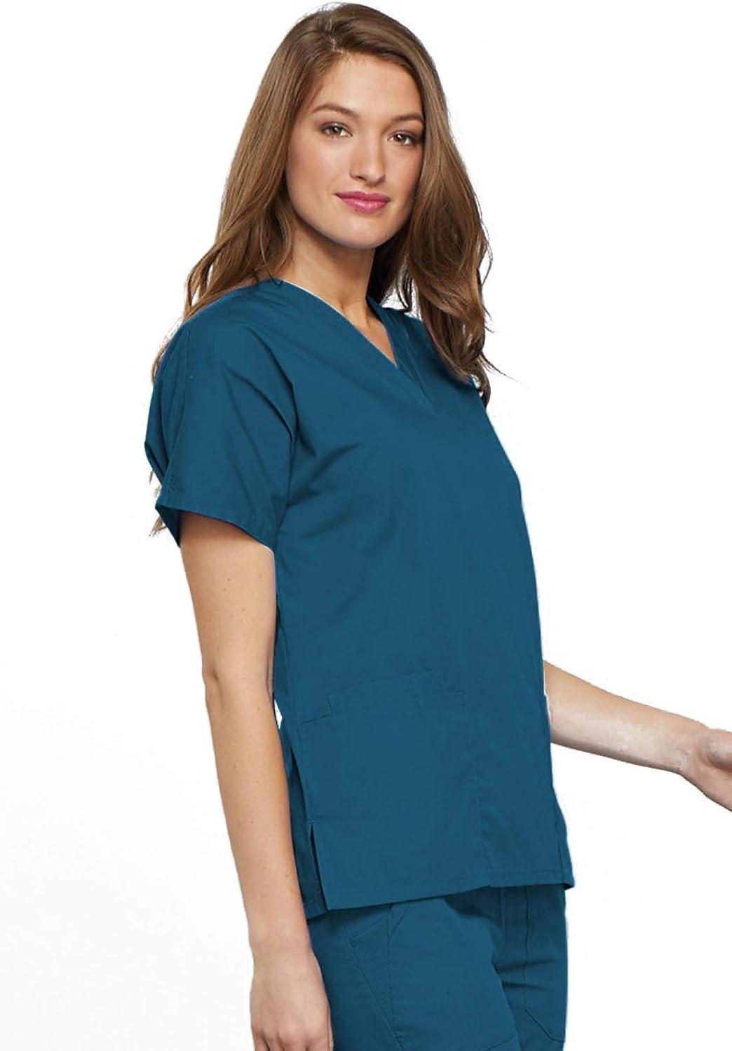 imageCherokee Scrub set for women Traditional Fit Dolman Sleeve Vneck Top 4700 Natural Rise Flare Leg Drawstring Pant 4101Caribbean Blue