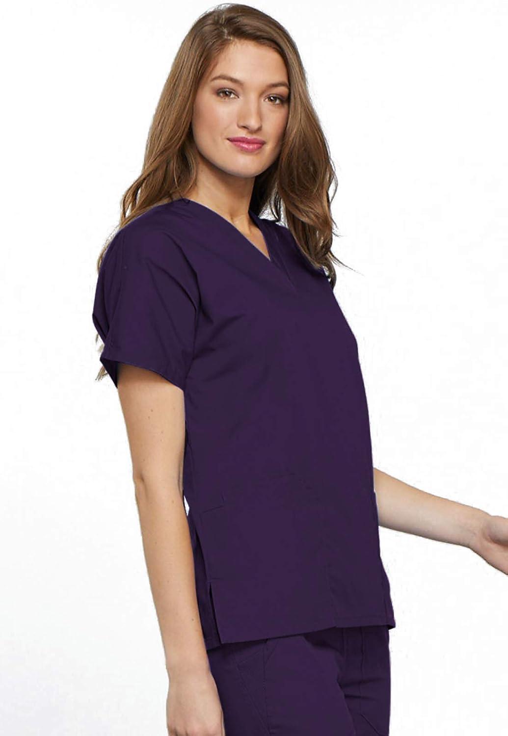 imageCherokee Scrub set for women Traditional Fit Dolman Sleeve Vneck Top 4700 Natural Rise Flare Leg Drawstring Pant 4101Eggplant