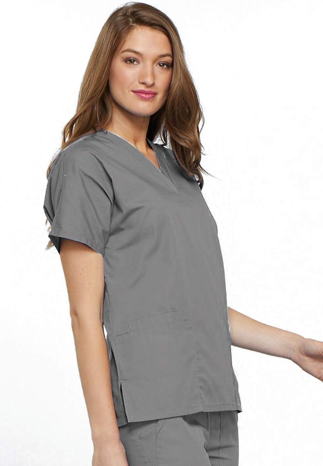 imageCherokee Scrub set for women Traditional Fit Dolman Sleeve Vneck Top 4700 Natural Rise Flare Leg Drawstring Pant 4101Grey