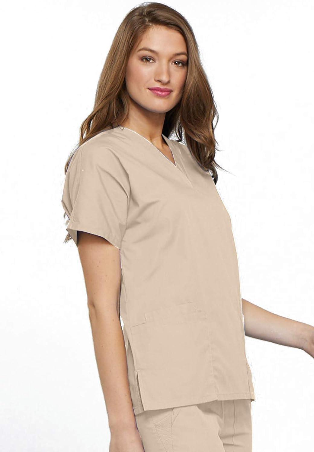 imageCherokee Scrub set for women Traditional Fit Dolman Sleeve Vneck Top 4700 Natural Rise Flare Leg Drawstring Pant 4101Khaki