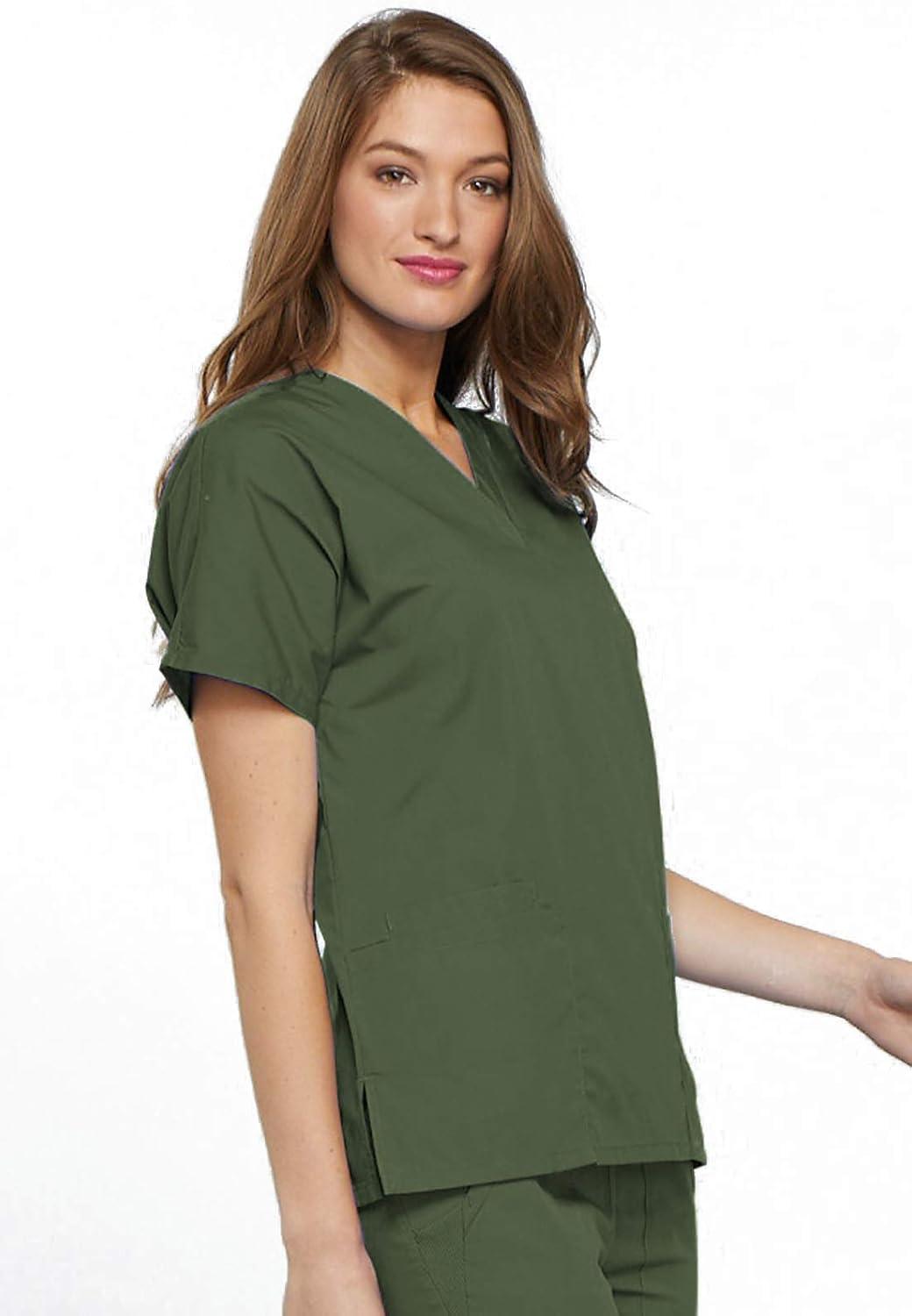 imageCherokee Scrub set for women Traditional Fit Dolman Sleeve Vneck Top 4700 Natural Rise Flare Leg Drawstring Pant 4101Olive