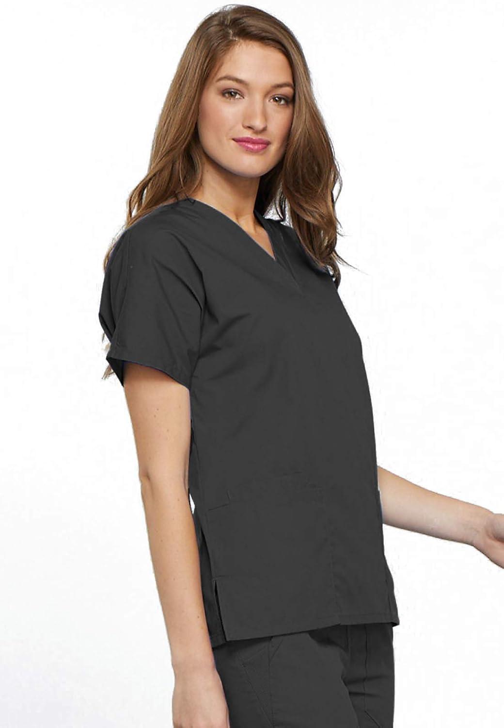 imageCherokee Scrub set for women Traditional Fit Dolman Sleeve Vneck Top 4700 Natural Rise Flare Leg Drawstring Pant 4101Pewter