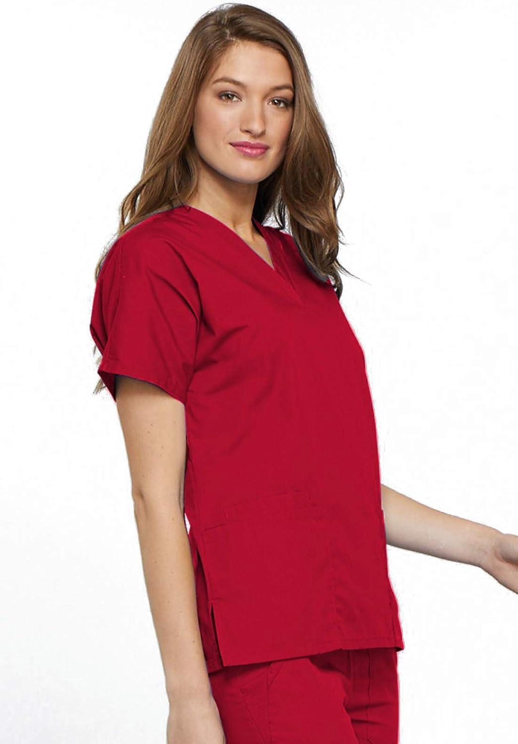 imageCherokee Scrub set for women Traditional Fit Dolman Sleeve Vneck Top 4700 Natural Rise Flare Leg Drawstring Pant 4101Red