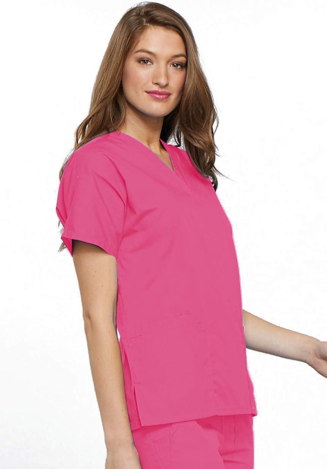 imageCherokee Scrub set for women Traditional Fit Dolman Sleeve Vneck Top 4700 Natural Rise Flare Leg Drawstring Pant 4101Shocking Pink