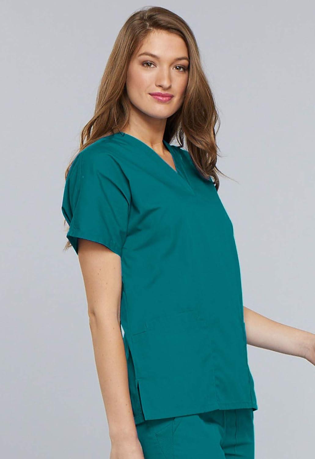 imageCherokee Scrub set for women Traditional Fit Dolman Sleeve Vneck Top 4700 Natural Rise Flare Leg Drawstring Pant 4101Teal Blue