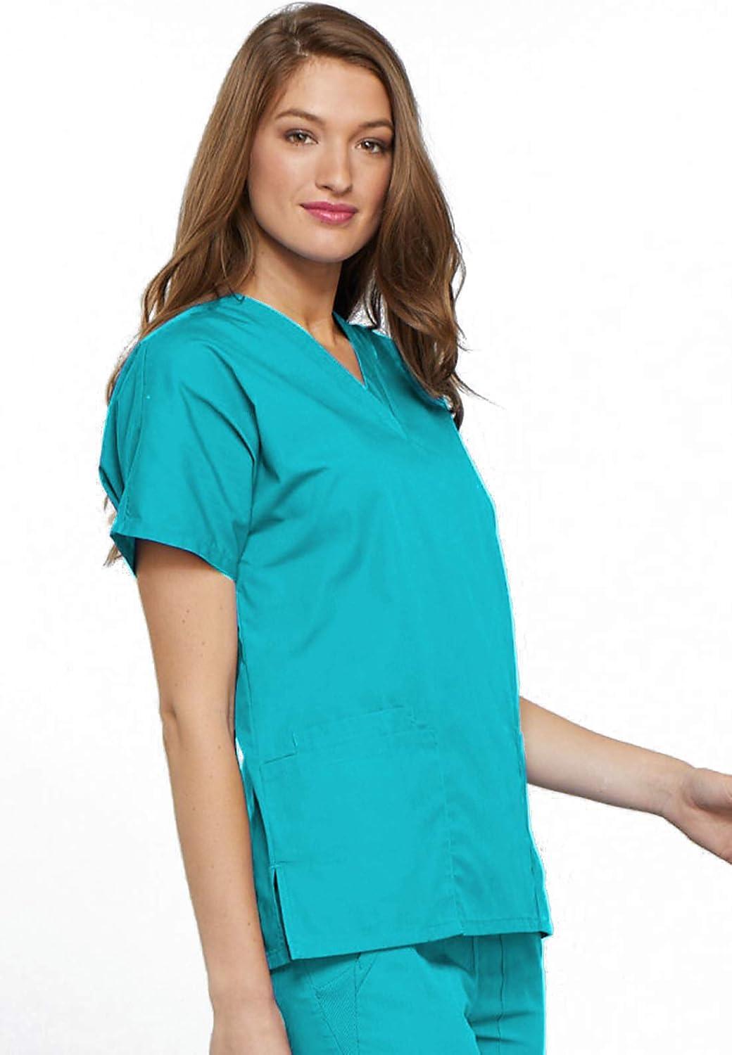 imageCherokee Scrub set for women Traditional Fit Dolman Sleeve Vneck Top 4700 Natural Rise Flare Leg Drawstring Pant 4101Turquoise