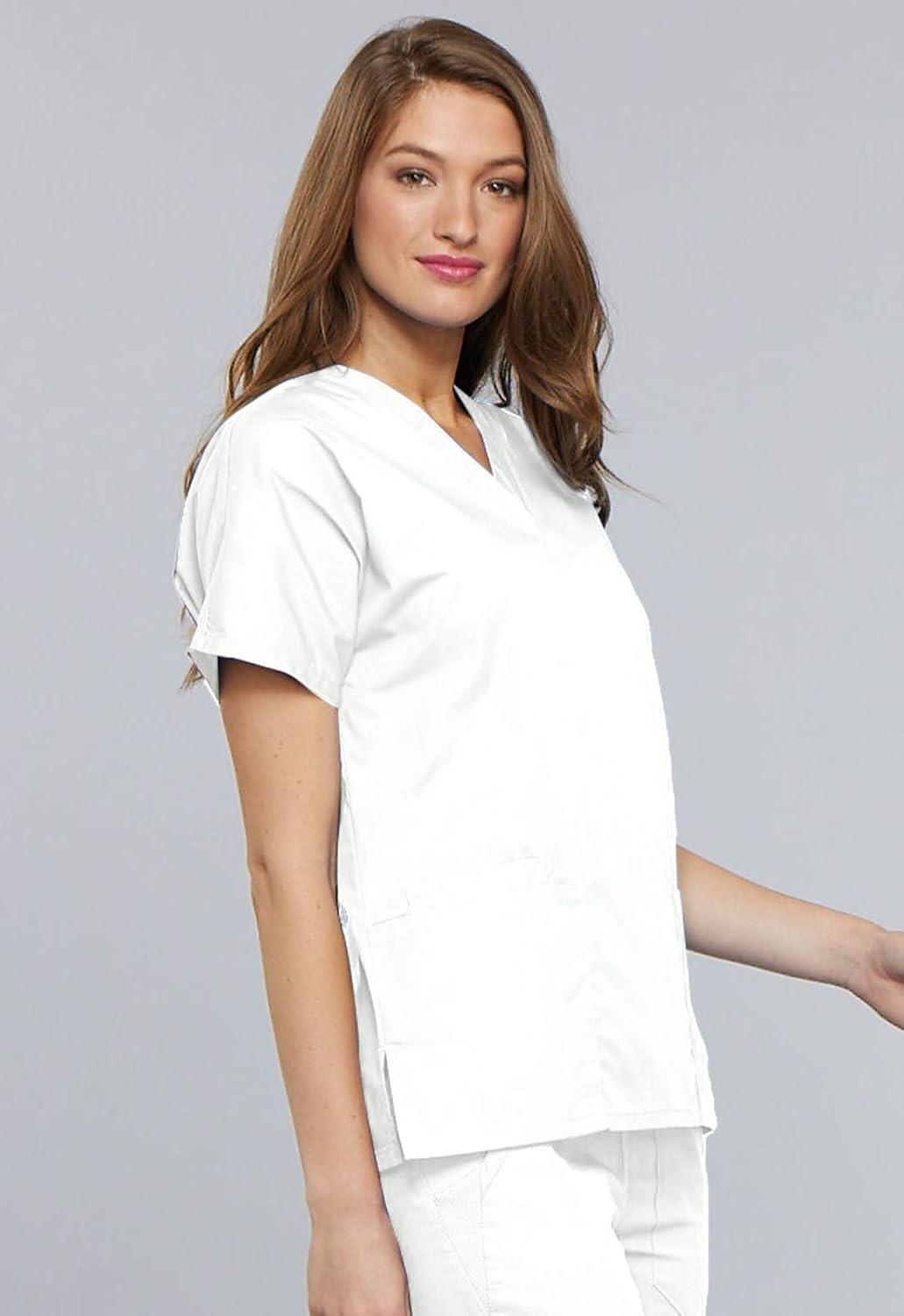 imageCherokee Scrub set for women Traditional Fit Dolman Sleeve Vneck Top 4700 Natural Rise Flare Leg Drawstring Pant 4101White